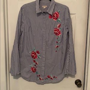 Blue and white striped button down